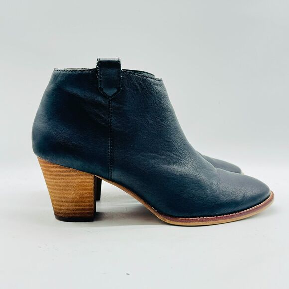 Madewell Boots Womens 9 Black Leather Ankle Bootie Block Heel Western Boho Shoes - Picture 1 of 12